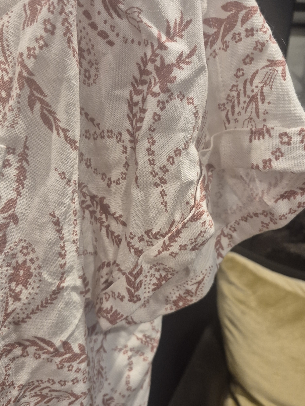 Women’s Cream Short-Sleeve Button-Up Top with Rose Print L Linen Viscose - Picture 5 of 9
